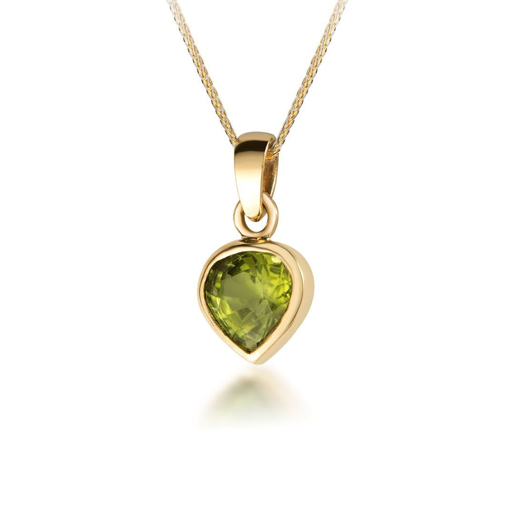 Mặt dây chuyền Vàng Đá quý thiên nhiên Heart-cut Peridot Bezel Pendant Necklace in 14K Yellow Gond by AME Jewellery