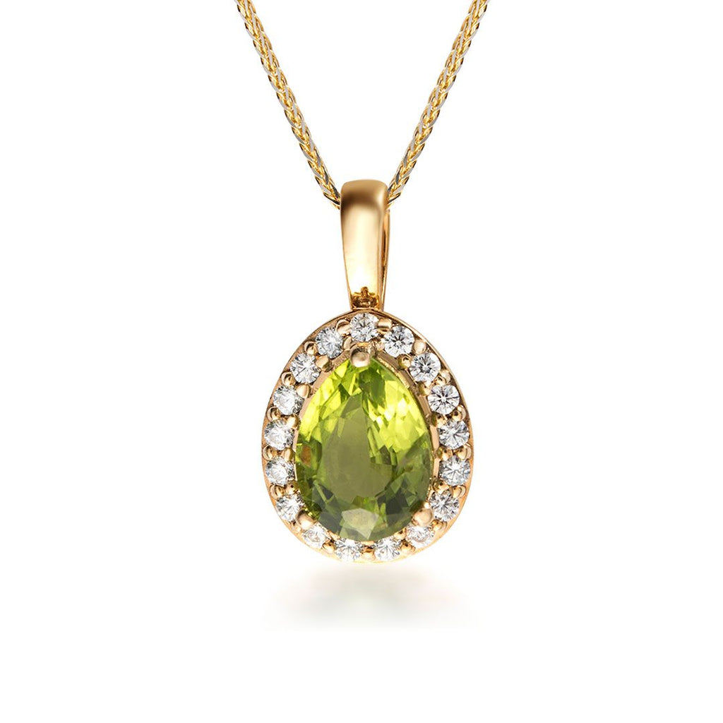 Mặt dây chuyền Vàng Đá quý thiên nhiên Pear-cut Peridot Halo Pendant Necklace by AME Jewellery