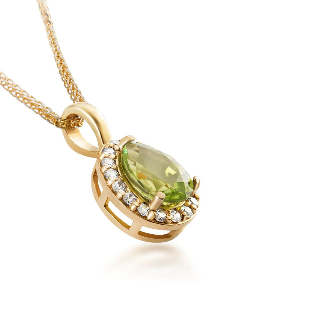 Mặt dây chuyền Vàng Đá quý thiên nhiên Pear-cut Peridot Halo Pendant Necklace by AME Jewellery