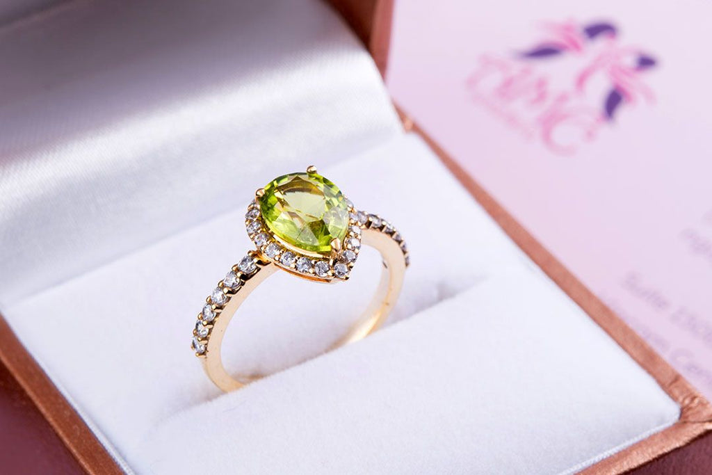 Nhẫn nữ Vàng Đá quý thiên nhiên Pear-shape Peridot Ring in 14K Yellow Gold by AME Jewellery