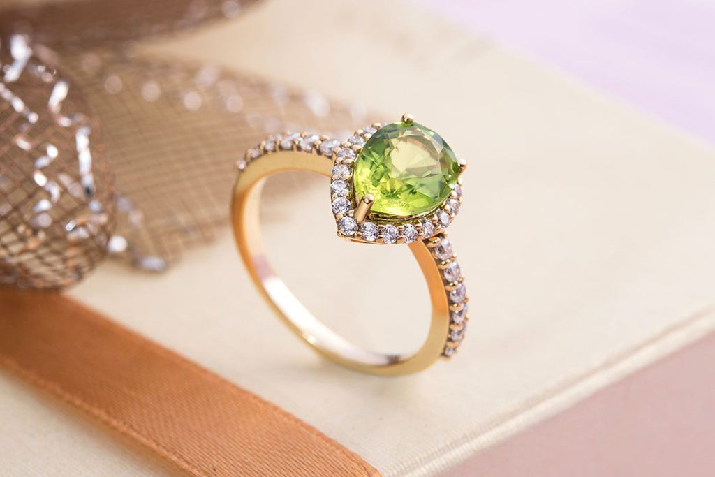 Nhẫn nữ Vàng Đá quý thiên nhiên Pear-shape Peridot Ring in 14K Yellow Gold by AME Jewellery