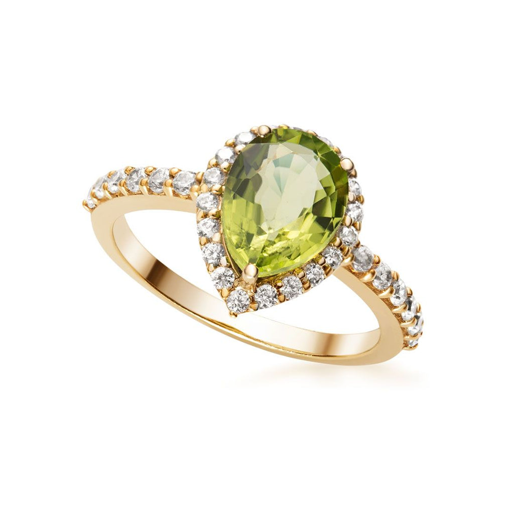 Nhẫn nữ Vàng Đá quý thiên nhiên Pear-shape Peridot Ring in 14K Yellow Gold by AME Jewellery