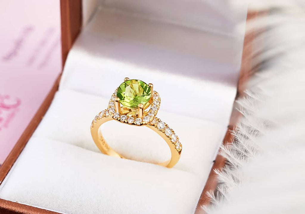 Nhẫn nữ Vàng Đá quý thiên nhiên Peridot Square Halo Ring in 14K Yellow Gold by AME Jewellery