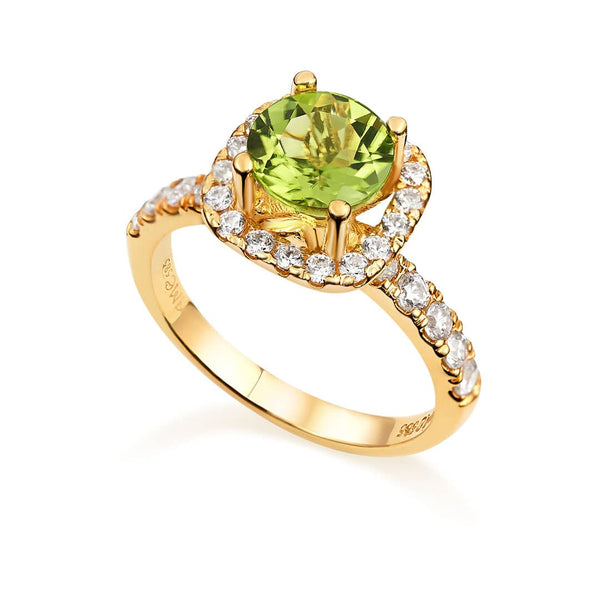 Nhẫn nữ Vàng 14K Đá quý thiên nhiên Natural Peridot square halo gold ring | AME Jewellery