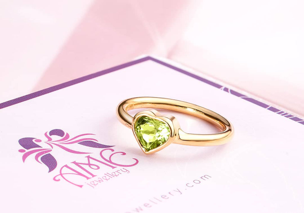 Nhẫn Vàng Đá quý thiên nhiên  Heart-cut Peridot Bezel Ring in 14K Yellow Gold by AME Jewellery