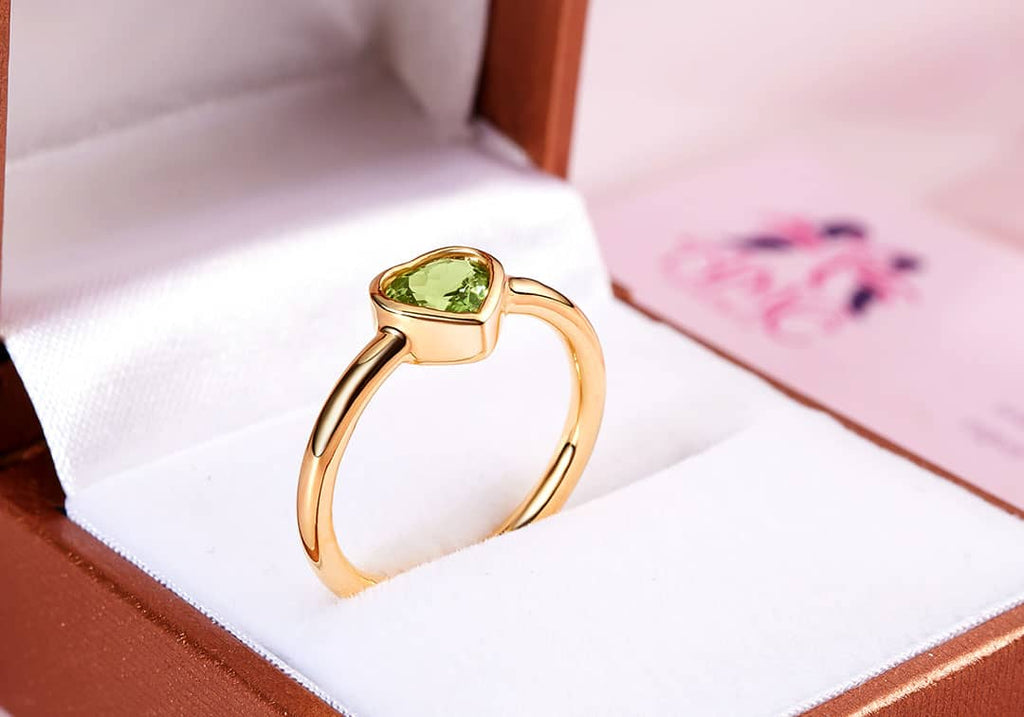 Nhẫn Vàng Đá quý thiên nhiên  Heart-cut Peridot Bezel Ring in 14K Yellow Gold by AME Jewellery