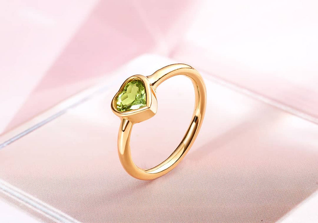 Nhẫn Vàng Đá quý thiên nhiên  Heart-cut Peridot Bezel Ring in 14K Yellow Gold by AME Jewellery