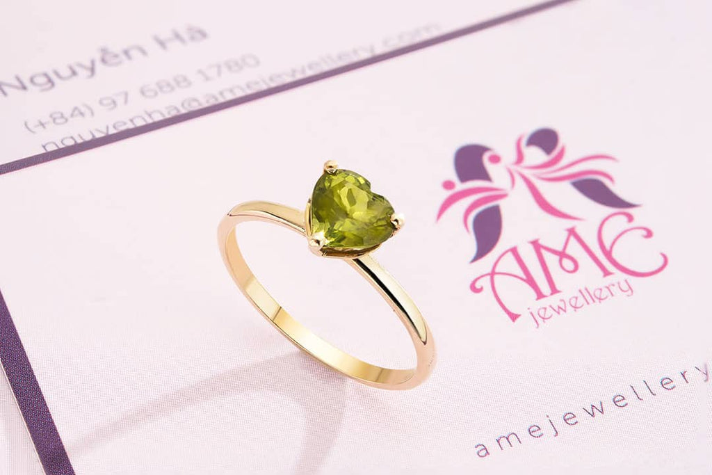 Nhẫn nữ Vàng Đá quý thiên nhiên Heart-cut Peridot Ring in 14K Yellow Gold by AME Jewellery