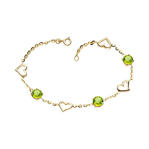 Lắc tay nữ Vàng Đá quý tự nhiên Peridot Heart Bracelet in 14K Yellow Gold | AME Jewellery