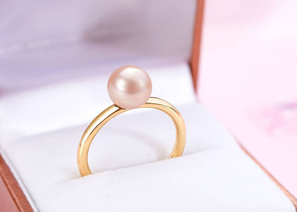 Nhẫn nữ Vàng Ngọc trai hồng Pink Freshwater Pearl Classic Ring in 14K Yellow Gold by AME Jewellery