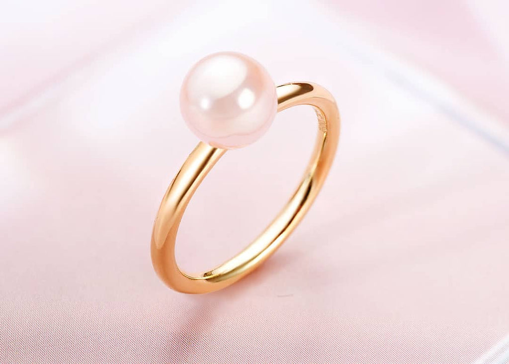 Nhẫn nữ Vàng Ngọc trai hồng Pink Freshwater Pearl Classic Ring in 14K Yellow Gold by AME Jewellery