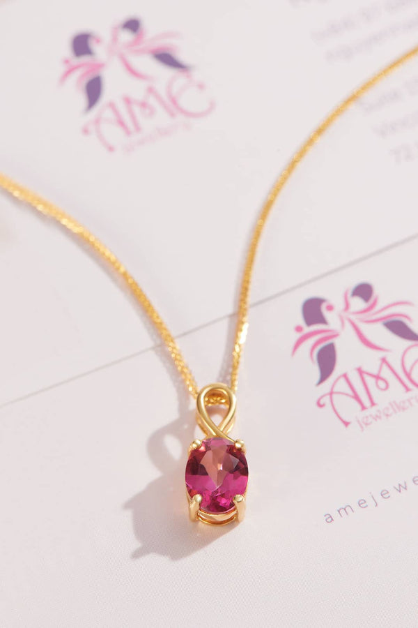 Mặt dây chuyền Vàng Đá quý thiên nhiên Pink Topaz Pendant Necklace in 18K Yellow Gold by AME Jewellery