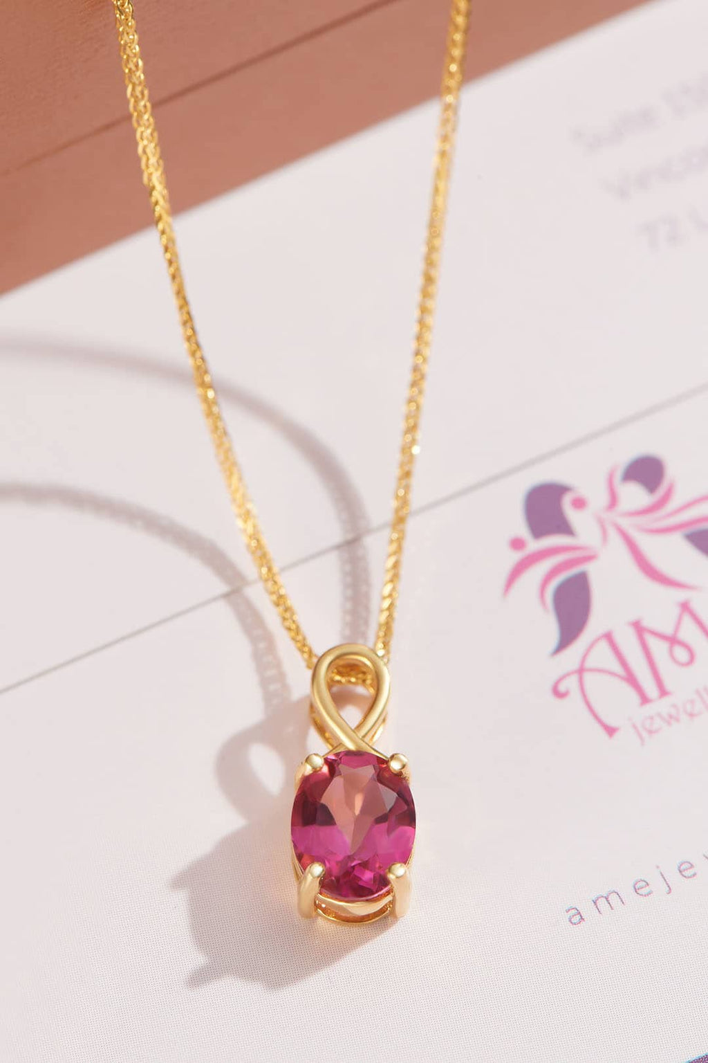 Mặt dây chuyền Vàng Đá quý thiên nhiên Pink Topaz Pendant Necklace in 18K Yellow Gold by AME Jewellery