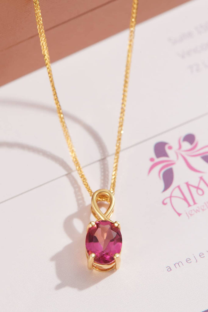 Mặt dây Vàng Đá quý thiên nhiên Natural Oval Pink Topaz Pendant in 18K Yellow Gold | AME Jewellery