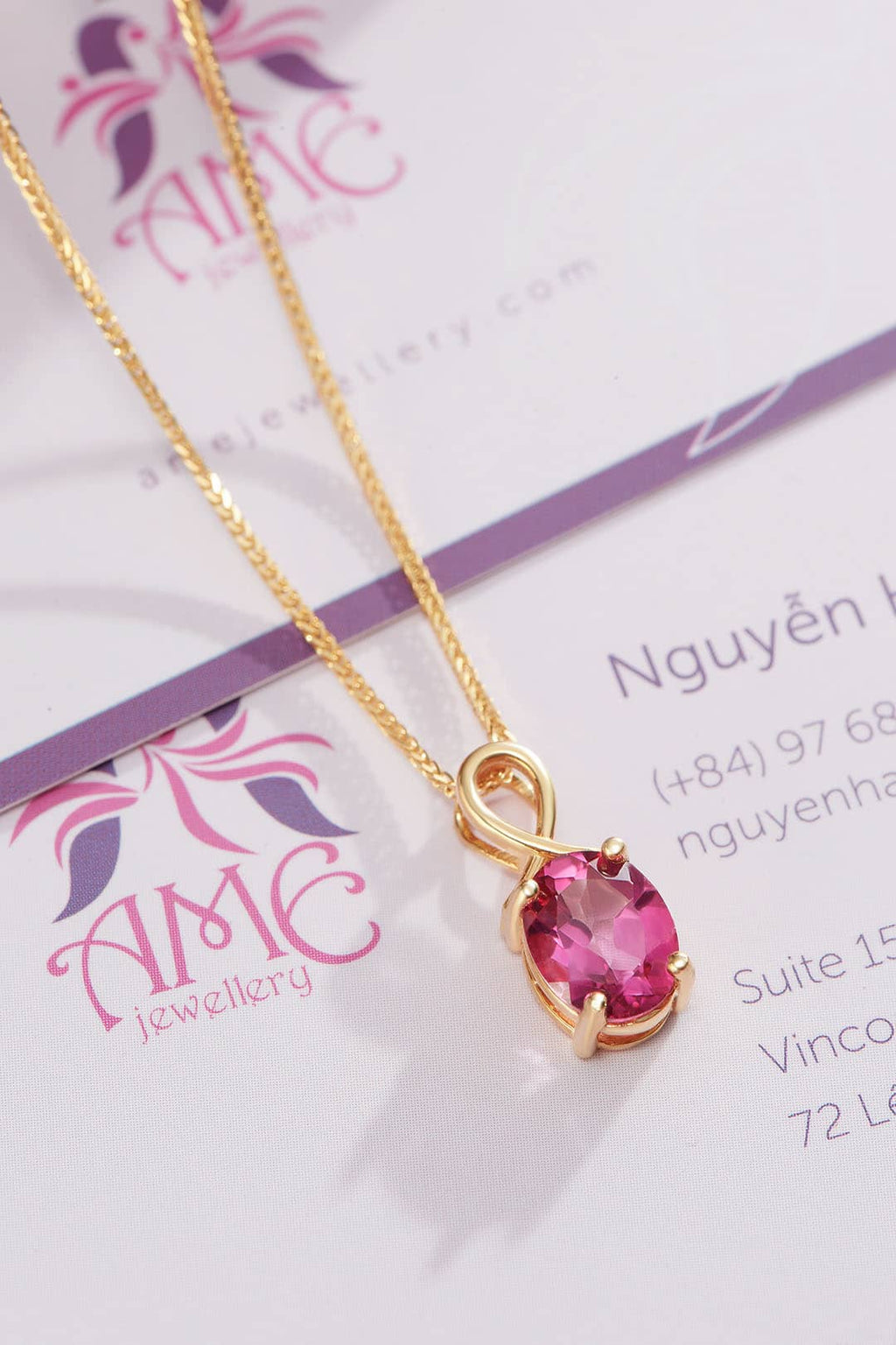 Mặt dây chuyền Vàng Đá quý thiên nhiên Pink Topaz Pendant Necklace in 18K Yellow Gold by AME Jewellery