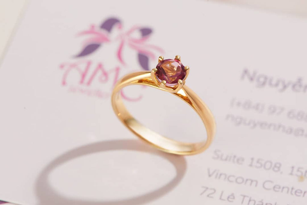 Nhẫn Vàng Đá quý thiên nhiên Natural Pink Topaz 6-Prong Ring in 14K Yellow Gold | AME Jewellery