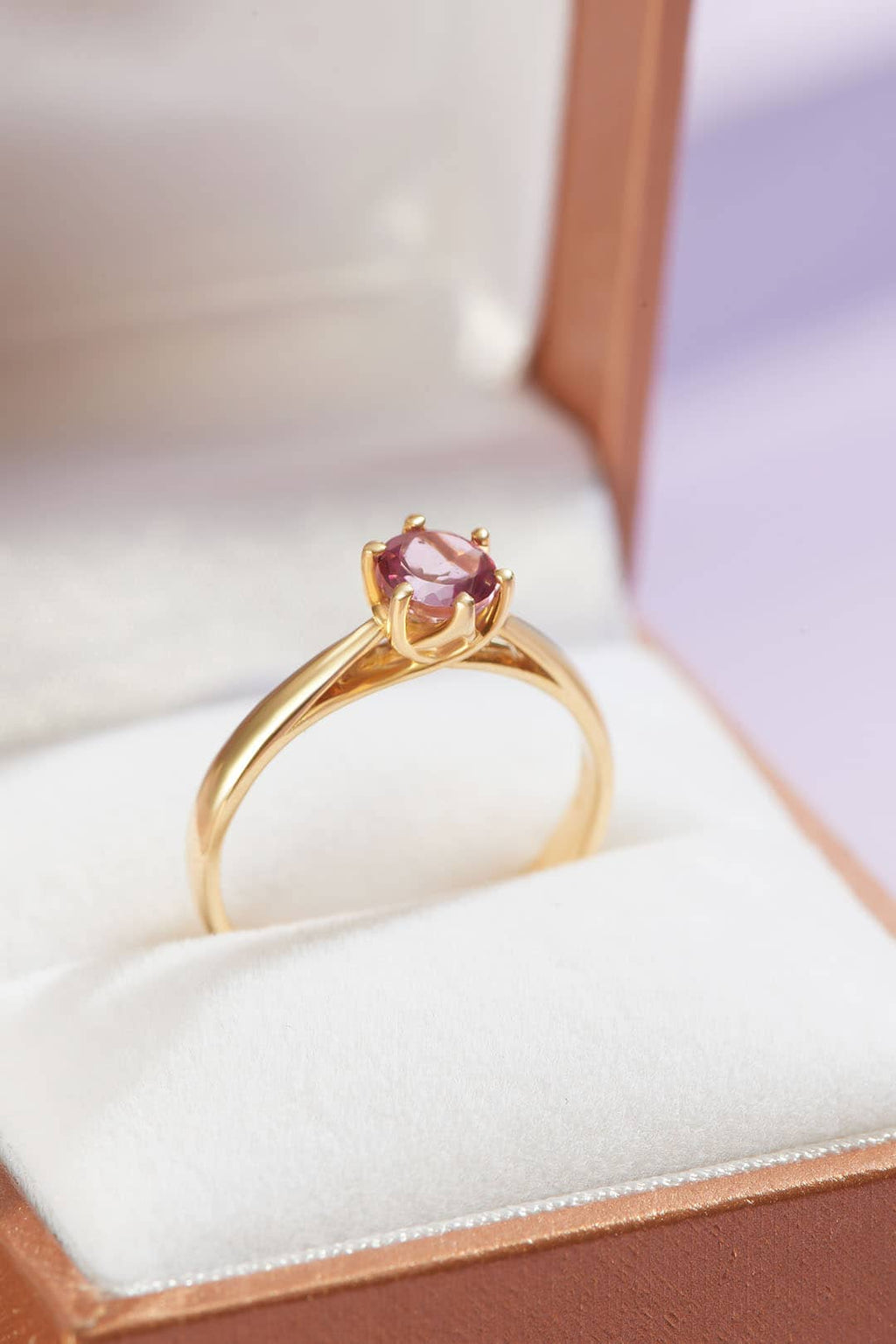 Nhẫn Vàng Đá quý thiên nhiên Natural Pink Topaz 6-Prong Ring in 14K Yellow Gold | AME Jewellery