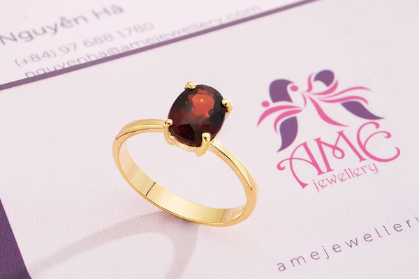 Nhẫn nữ Vàng Đá quý thiên nhiên Oval Red Garnet Ring in 14K Yellow Gold by AME Jewellery