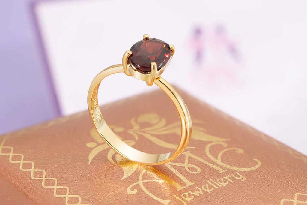 Nhẫn nữ Vàng Đá quý thiên nhiên Oval Red Garnet Ring in 14K Yellow Gold by AME Jewellery