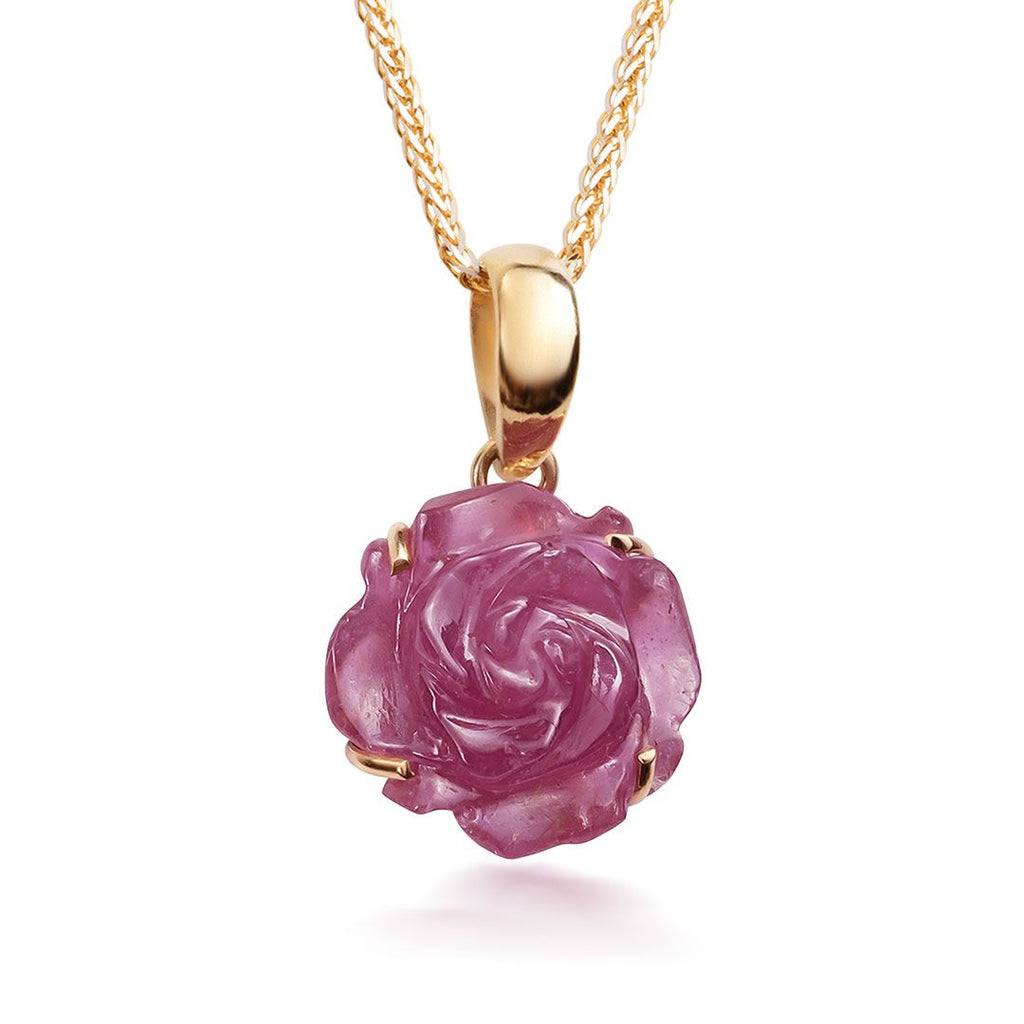 Mặt dây chuyền Vàng Hoa hồng Ruby Carved Rose Flower Pendant Necklace in 14K yellow Gold by AME Jewellery