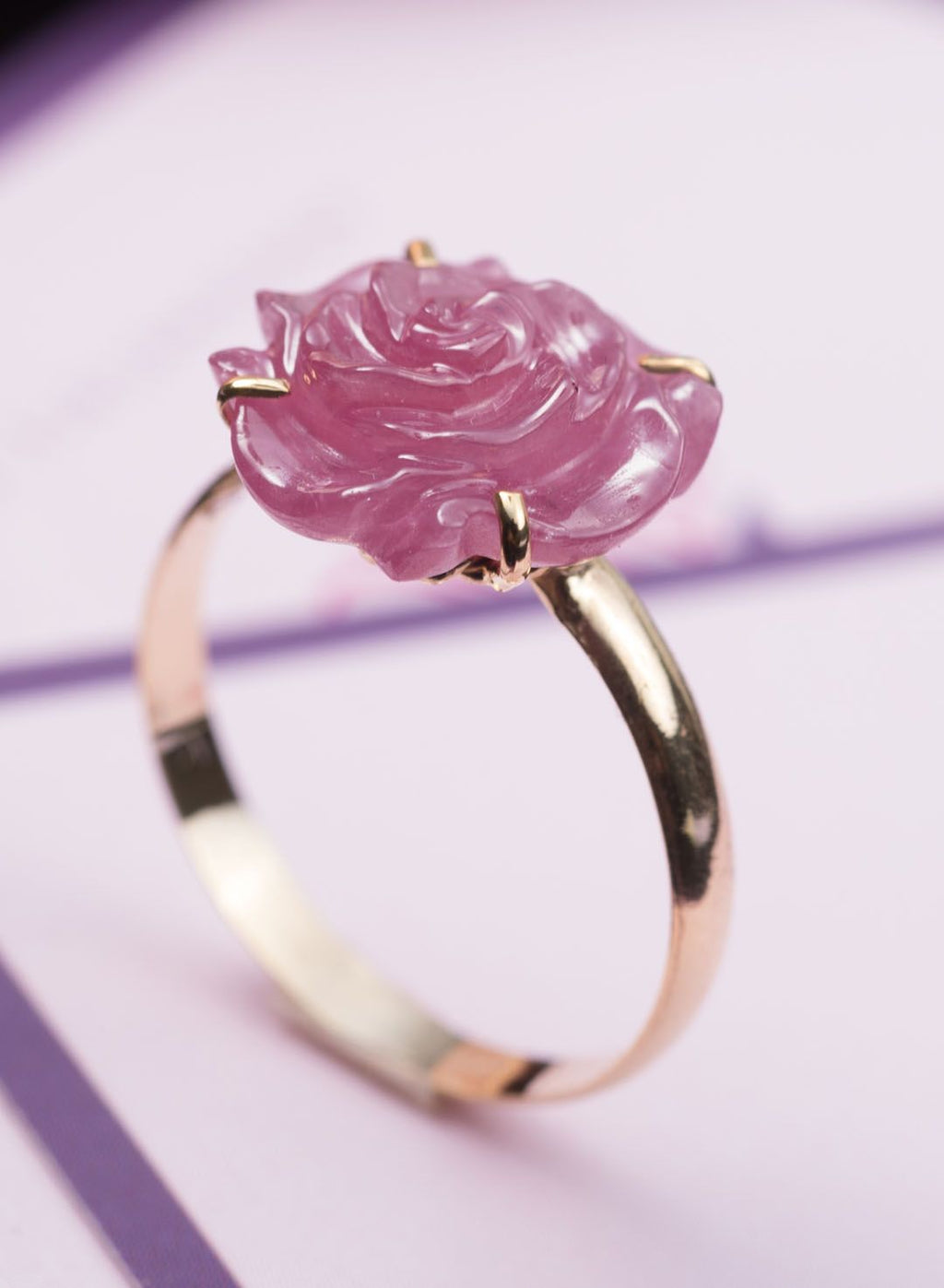 Nhẫn Vàng hoa hồng Ruby Carved Rose Flower Ring in 14K Yellow Gold by AME Jewellery