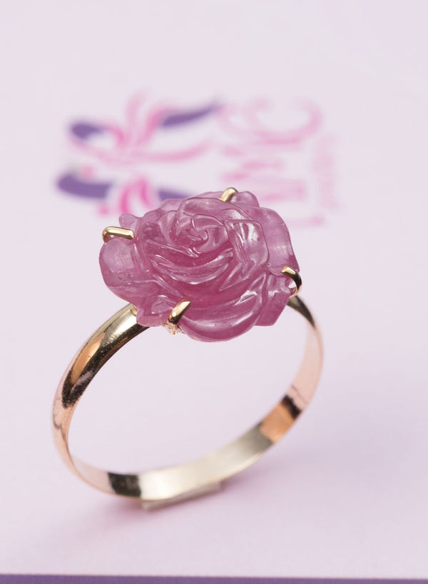 Nhẫn Vàng hoa hồng Ruby Carved Rose Flower Ring in 14K Yellow Gold by AME Jewellery
