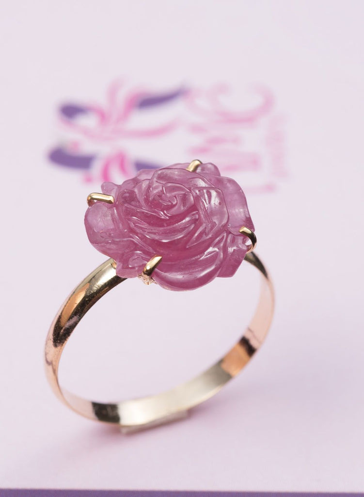 Nhẫn Vàng hoa hồng Ruby Carved Rose Flower Ring in 14K Yellow Gold by AME Jewellery
