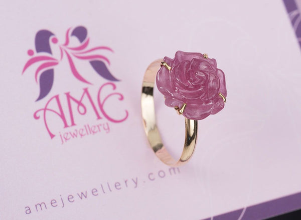 Nhẫn vàng hoa hồng Ruby Carved Rose Flower Ring - AME Jewellery