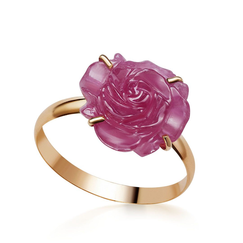 Nhẫn Vàng hoa hồng Ruby Carved Rose Flower Ring in 14K Yellow Gold by AME Jewellery