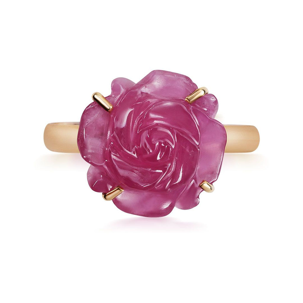 Nhẫn Vàng hoa hồng Ruby Carved Rose Flower Ring in 14K Yellow Gold by AME Jewellery