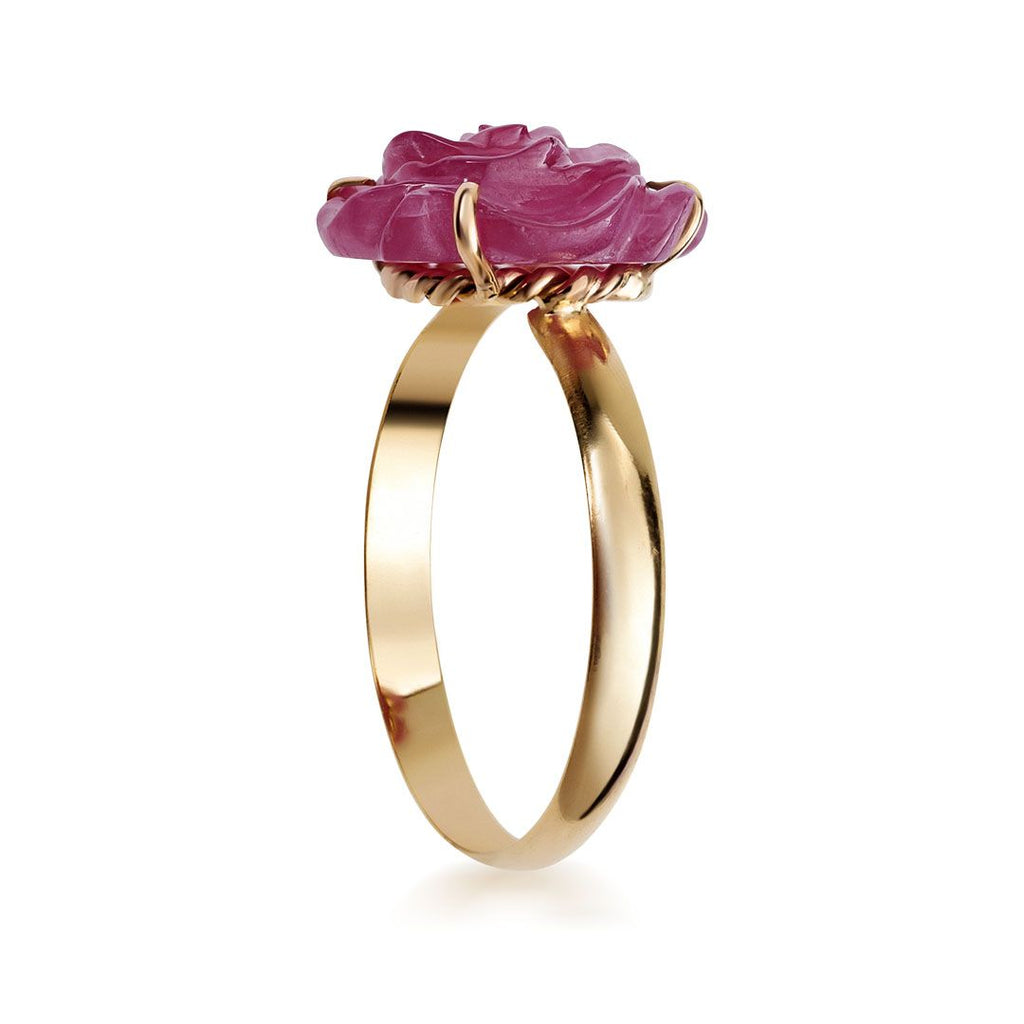 Nhẫn Vàng hoa hồng Ruby Carved Rose Flower Ring in 14K Yellow Gold by AME Jewellery