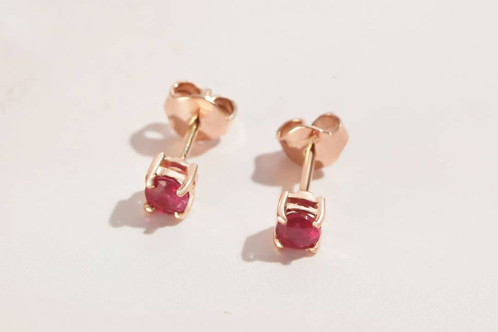 Bông tai Vàng Đá quý thiên nhiên Natural Ruby 4-Prong Earrings in 14K Rose Gold | AME Jewellery