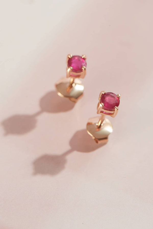 Bông tai Vàng Đá quý thiên nhiên Natural Ruby 4-Prong Earrings in 14K Rose Gold | AME Jewellery