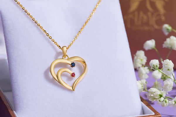 Ruby & Blue Sapphire Couple Heart Pendant in 14K Gold | AME Jewellery