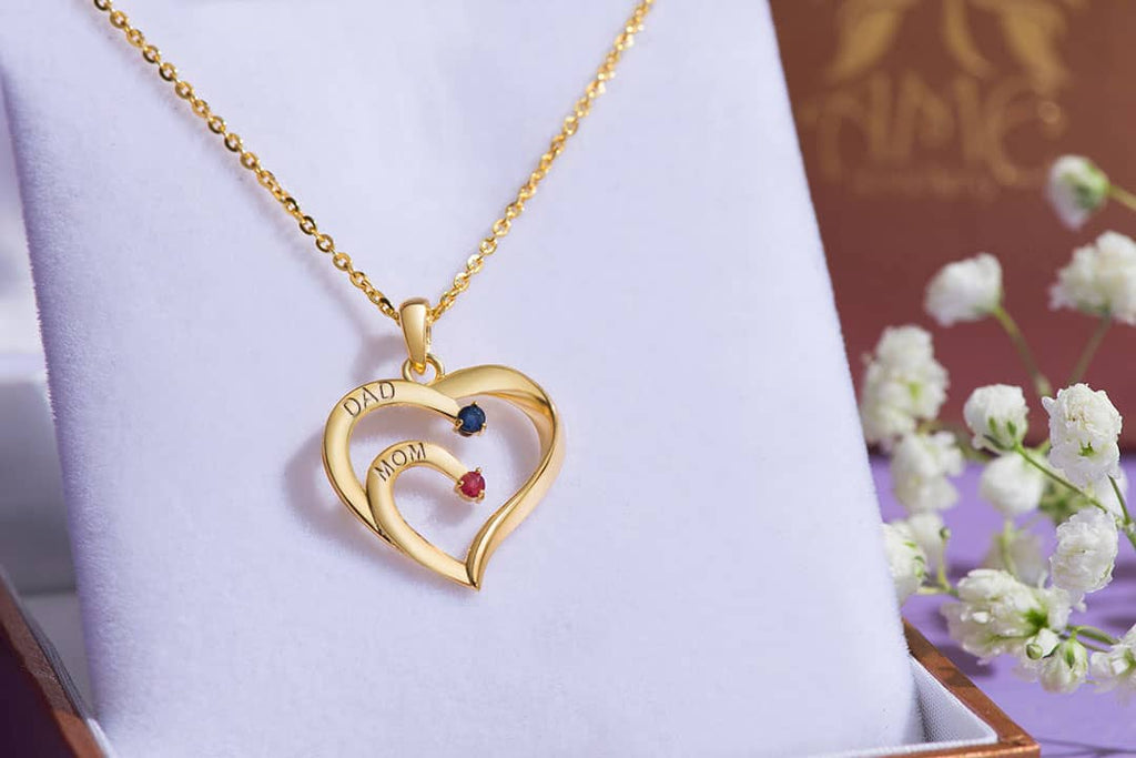 Mặt dây trái tim Vàng Đá quý tự nhiên Ruby Sapphire Family Heart Pendant Necklace in 14K Yellow Gold by AME Jewellery