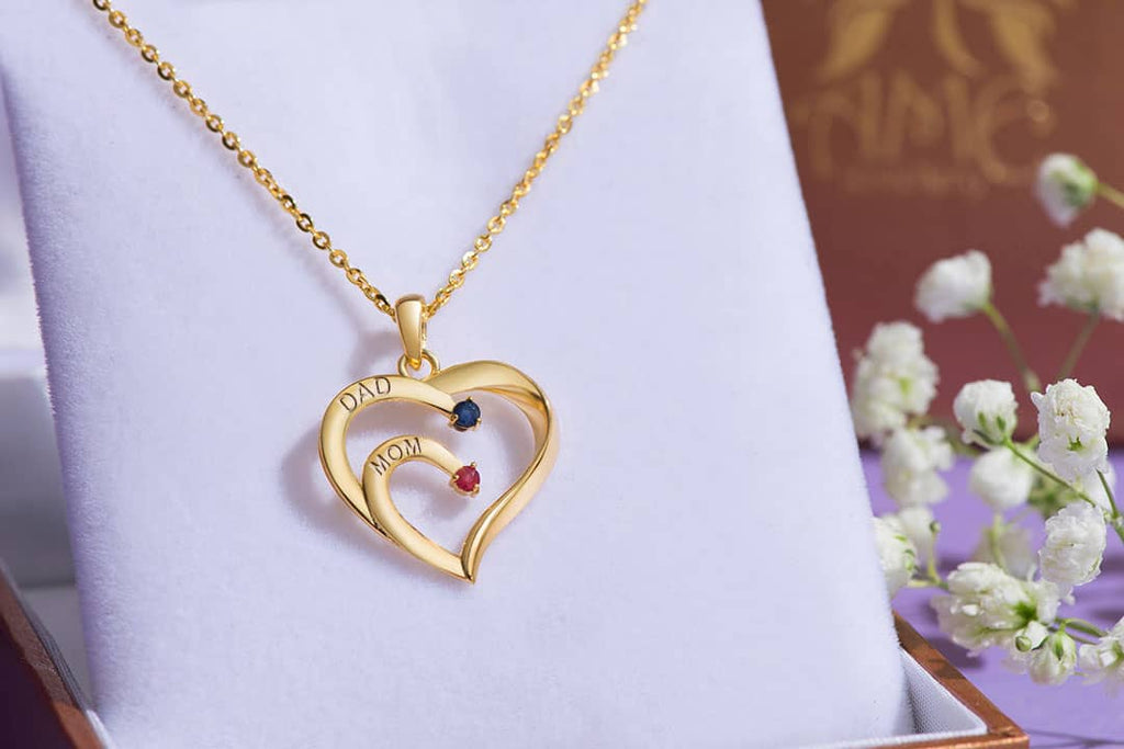 Ruby Sapphire Family Heart Pendant in 14K Gold | AME Jewellery