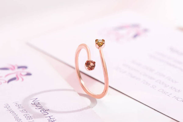 Two natural Yellow & Orange Sapphire Bypass Ring in 14K Rose Gold | AME Jewellery