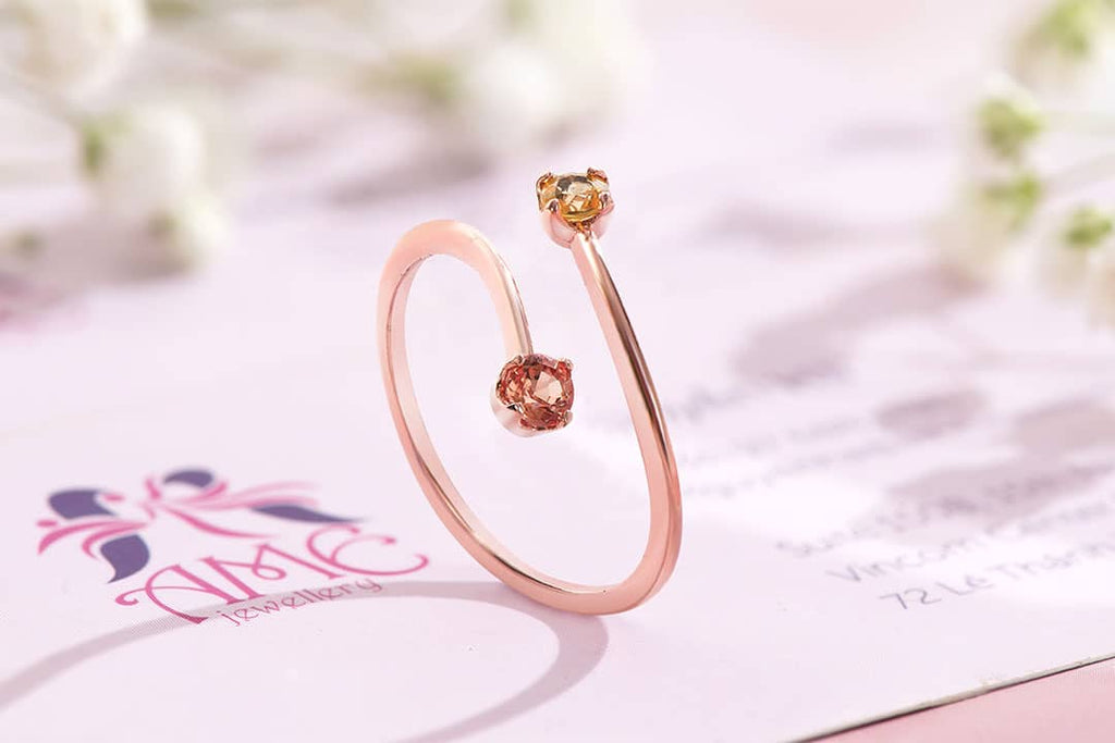 Two natural Yellow & Orange Sapphire Bypass Ring in 14K Rose Gold | AME Jewellery