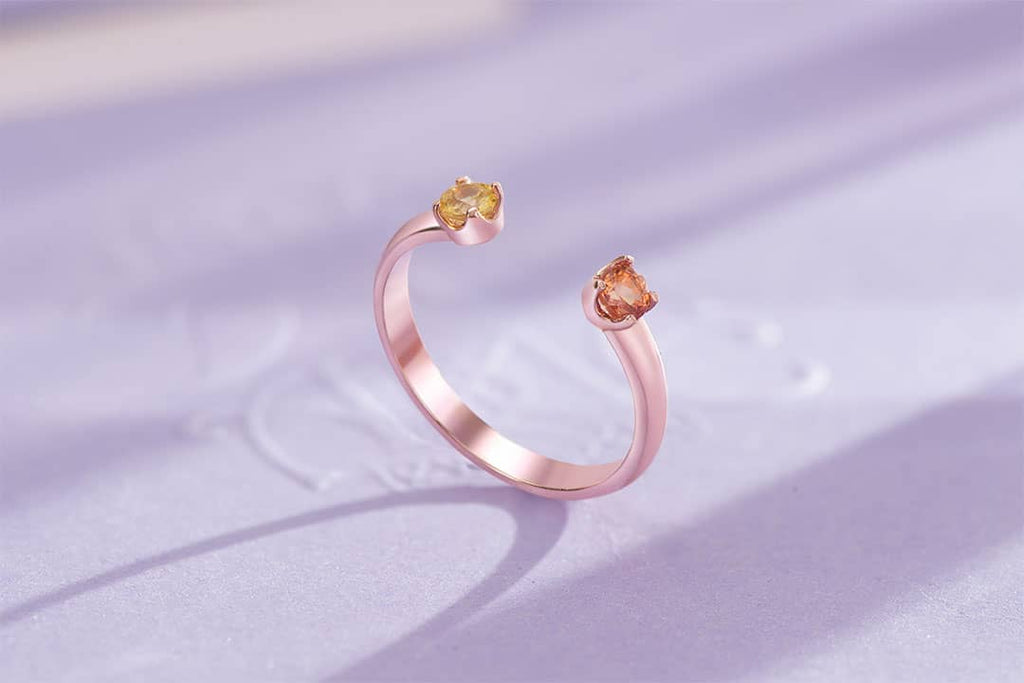 Two Yellow & Orange Sapphire Open Ring 14K Rose Gold | AME Jewellery