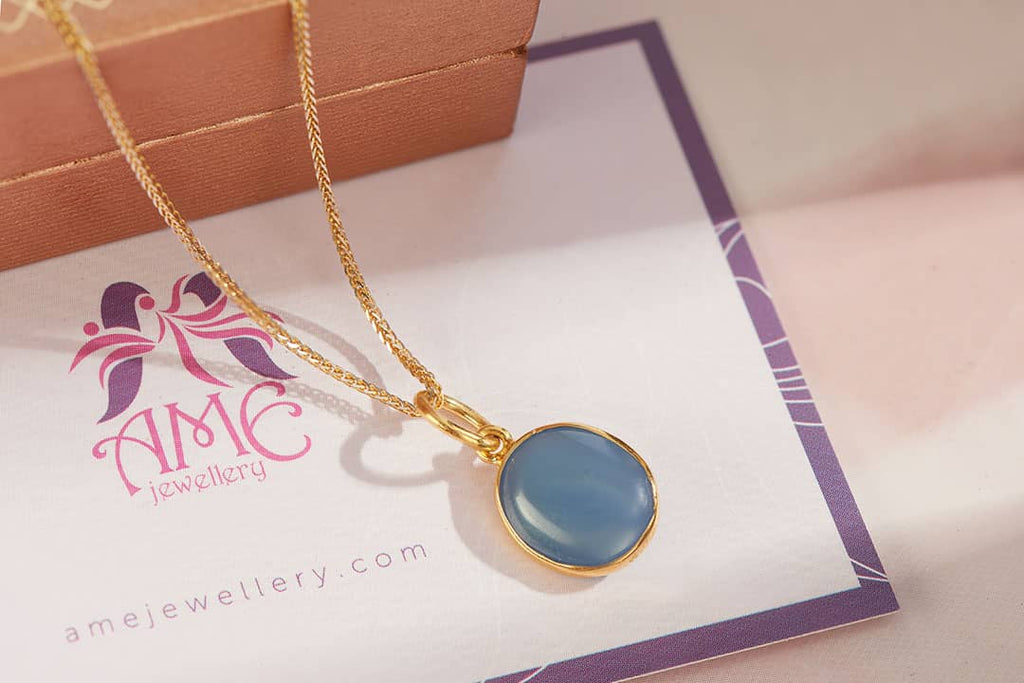 Mặt dây Vàng Đá quý thiênnhiên Blue Sapphire Pendant Necklace in 14K Yellow Gold by AME Jewellery