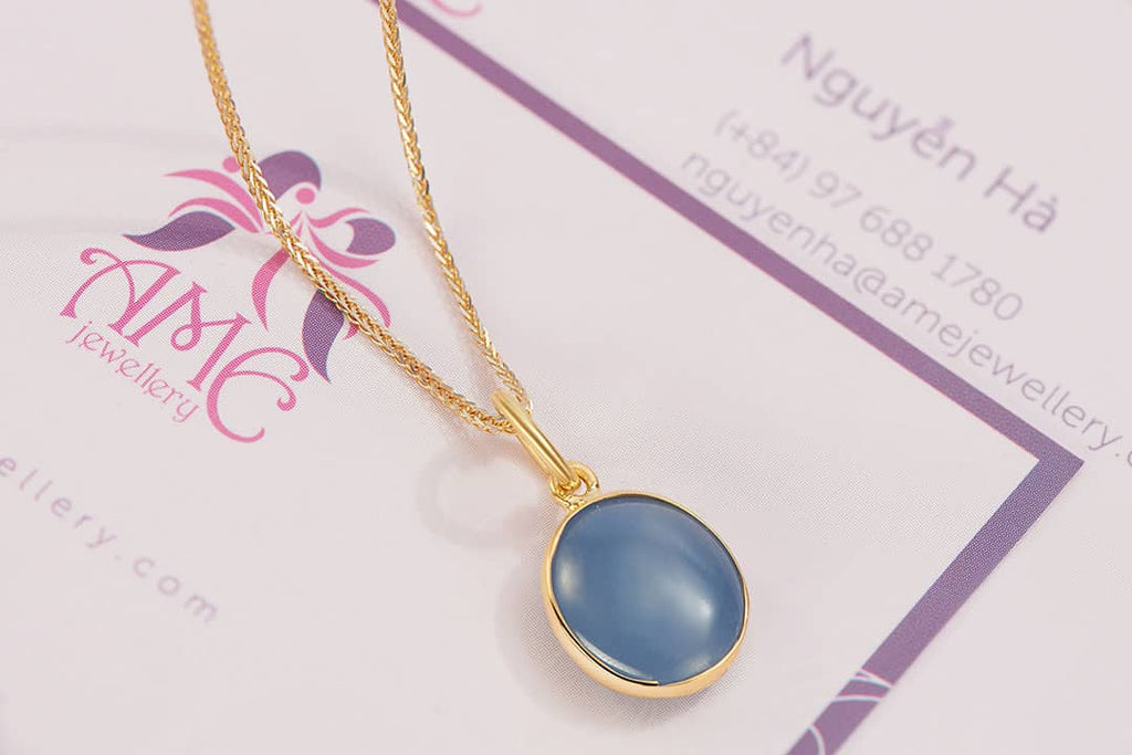 Mặt dây Vàng Đá quý thiênnhiên Blue Sapphire Pendant Necklace in 14K Yellow Gold by AME Jewellery