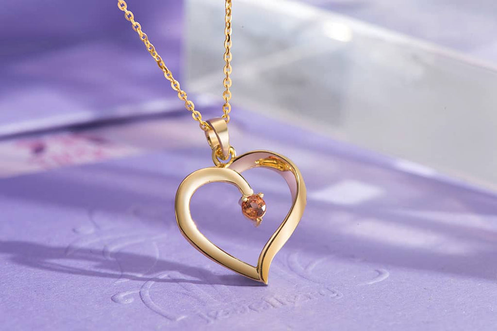 Mặt dây trái tim Vàng Đá quý thiên nhiên Sapphire Heart Only You Pendant in 14K Yellow Gold by AME Jewellery