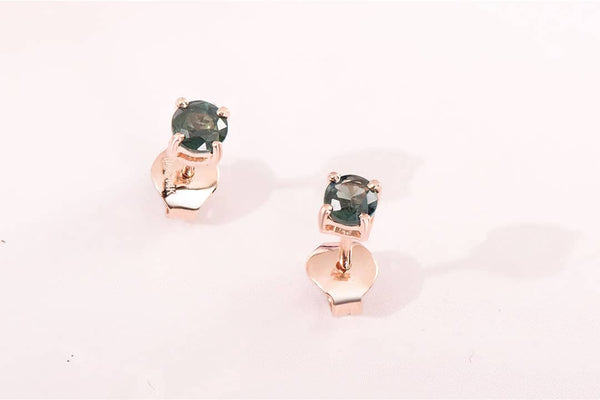 Bông tai Vàng Hồng Natural Green Sapphire 4-Prong Earrings 14K Rose Gold | AME Jewellery