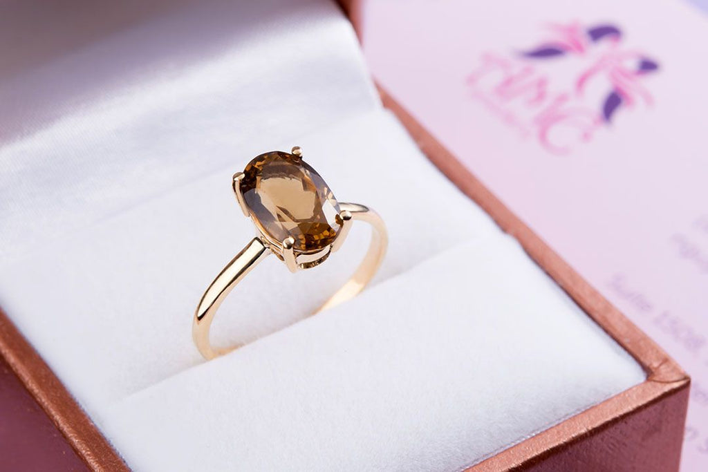 Nhẫn Vàng Đá quý thiên nhiên Smoky Quartz Ring in 14K yellow Gold by AME Jewellery