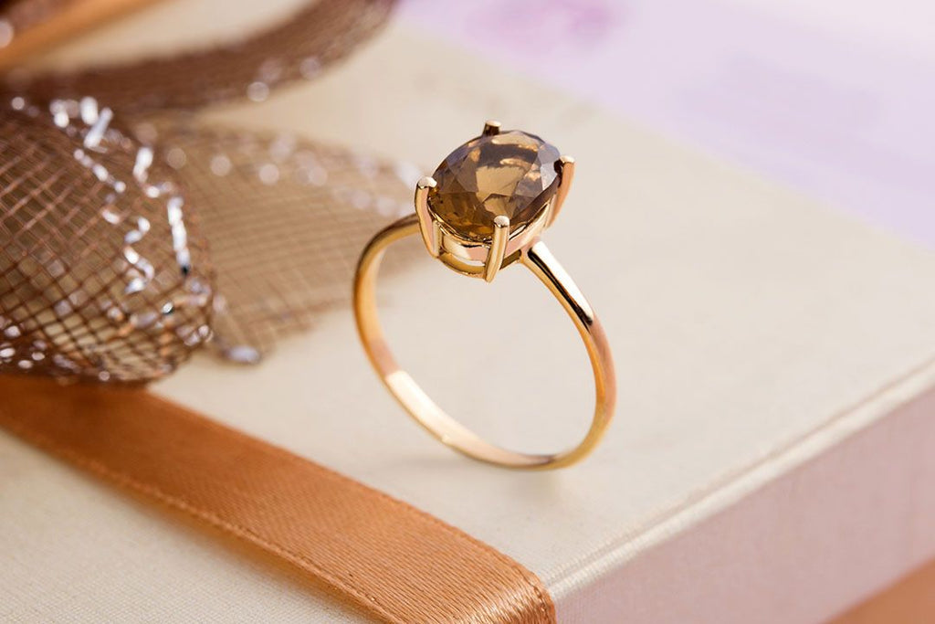 Nhẫn Vàng Đá quý thiên nhiên Smoky Quartz Ring in 14K yellow Gold by AME Jewellery