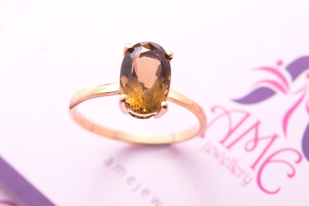 Nhẫn Vàng Đá quý thiên nhiên Smoky Quartz Ring in 14K yellow Gold by AME Jewellery