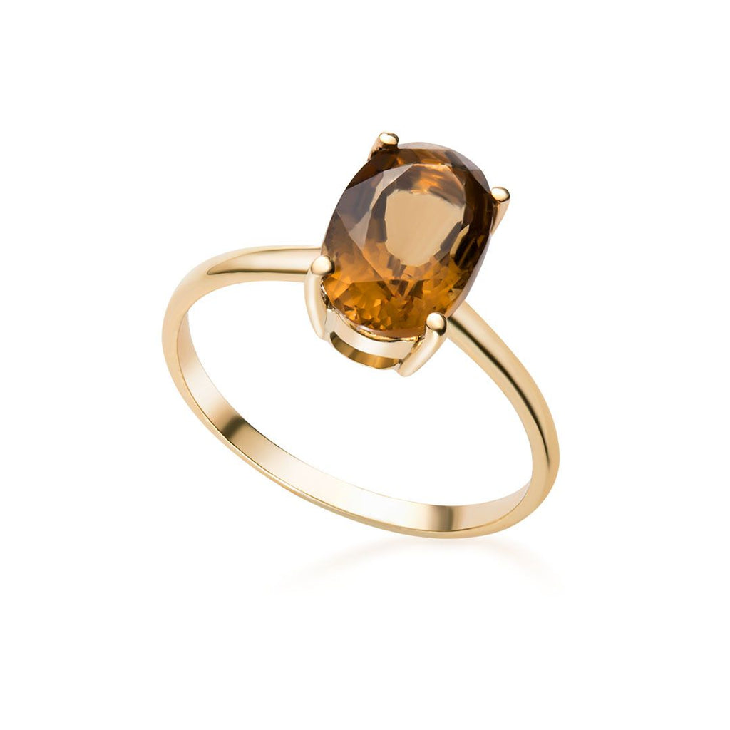 Nhẫn Vàng Đá quý thiên nhiên Smoky Quartz Ring in 14K yellow Gold by AME Jewellery