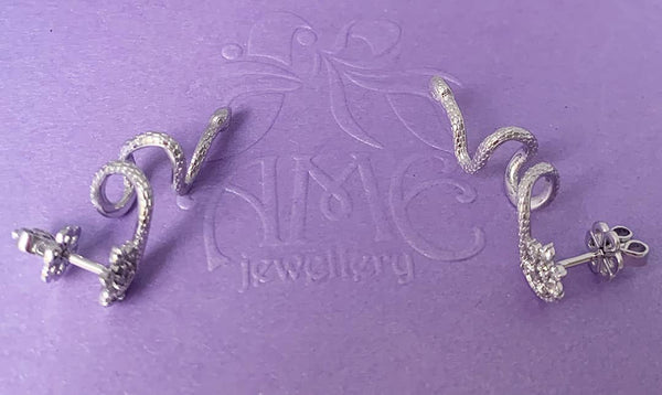 14K White Gold Snake Earrings with Diamond Flower | AME Jewellery
