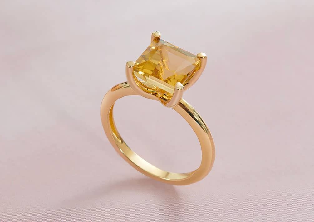 Nhẫn Vàng Đá quý tự nhiên Square Citrine Ring in 14K Yellow Gold by AME Jewellery