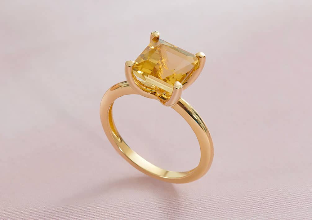 Nhẫn Vàng Natural Square Citrine 14K Yellow Gold Ring | AME Jewellery